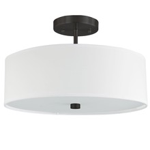  571-143SF-MB-WH - 3 Light Incandescent Matte Black Semi-Flush Fixture w/ White Shade