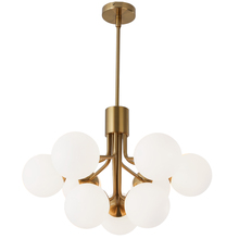  AMA-249C-AGB - 9 Light Halogen Chandelier, Aged Brass with Opal Glass