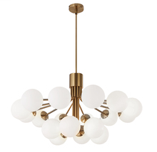  AMA-3618C-AGB - 18 Light Halogen Chandelier, Aged Brass with Opal Glass