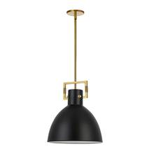  LBY-141P-MB-AGB - 1 Light Incandescent Pendant, Aged Brass w/ Matte Black Metal Shade