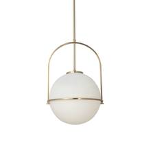  PAO-121P-AGB - 1 Light Incandescent Pendant, Aged Brass with White Opal Glass