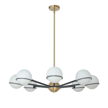  SOF-388C-MB-AGB - 8 Light Halogen Chandelier, Matte Black / Aged Brass with White Opal Glass