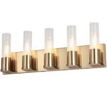  TBE-225W-AGB - 5 Light Incandescent Vanity, Aged Brass w/ Clear Fluted Glass