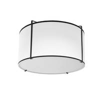  TRA-121FH-BK-WH - 2 Light Flush Mount Drum Black Shade w/ White Fabric Diffuser