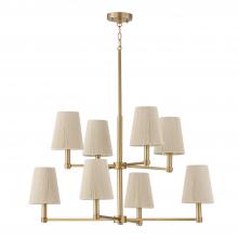  454581MA - 8-Light Two-Tier Chandelier in Matte Brass with Tapered Bleached Natural Rope Shades