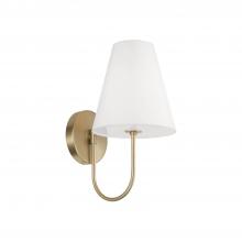  652711MA - 1-Light Sconce in Matte Brass with Tapered White Fabric Shade and Glass Diffuser