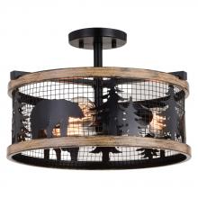  C0263 - Kodiak 16-in. 3 Light Semi-Flush Black and Burnished Teak