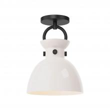  SF411809MBGO - Waldo 9-in Matte Black/Glossy Opal Glass 1 Light Semi Flush Mount