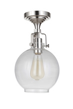  X8308-PLN-C - State House 1 Light Clear Glass Globe Semi Flush in Polished Nickel