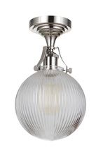  X8326-PLN-C - State House 1 Light Clear Ribbed Globe Semi Flush in Polished Nickel